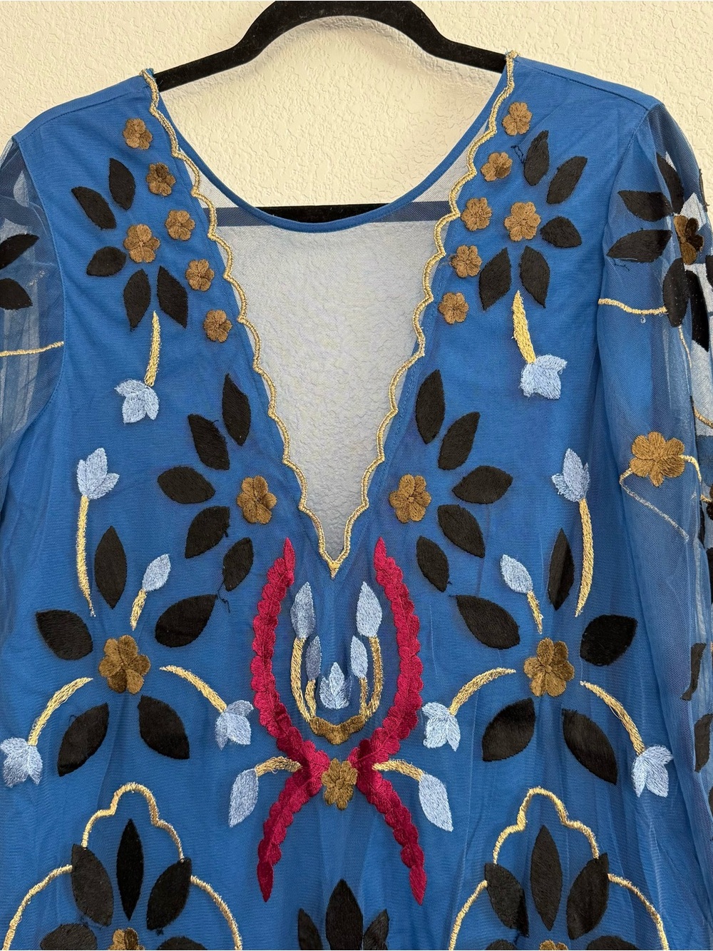 Free People Hearts Are Wild Embroidered Blue Mini Dress Small - Picture 3 of 7